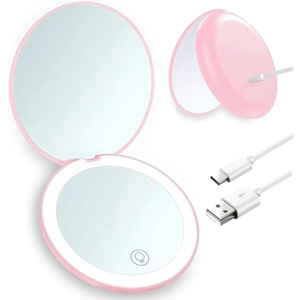 LED wiederaufladbarer 1X/10X Vergrößerungs-Kosmetik-Kosmetikspiegel mit Lichtern, kompakt, tragbar, für Reisen, dimmbar, beleuchtet, für Handtasche\[