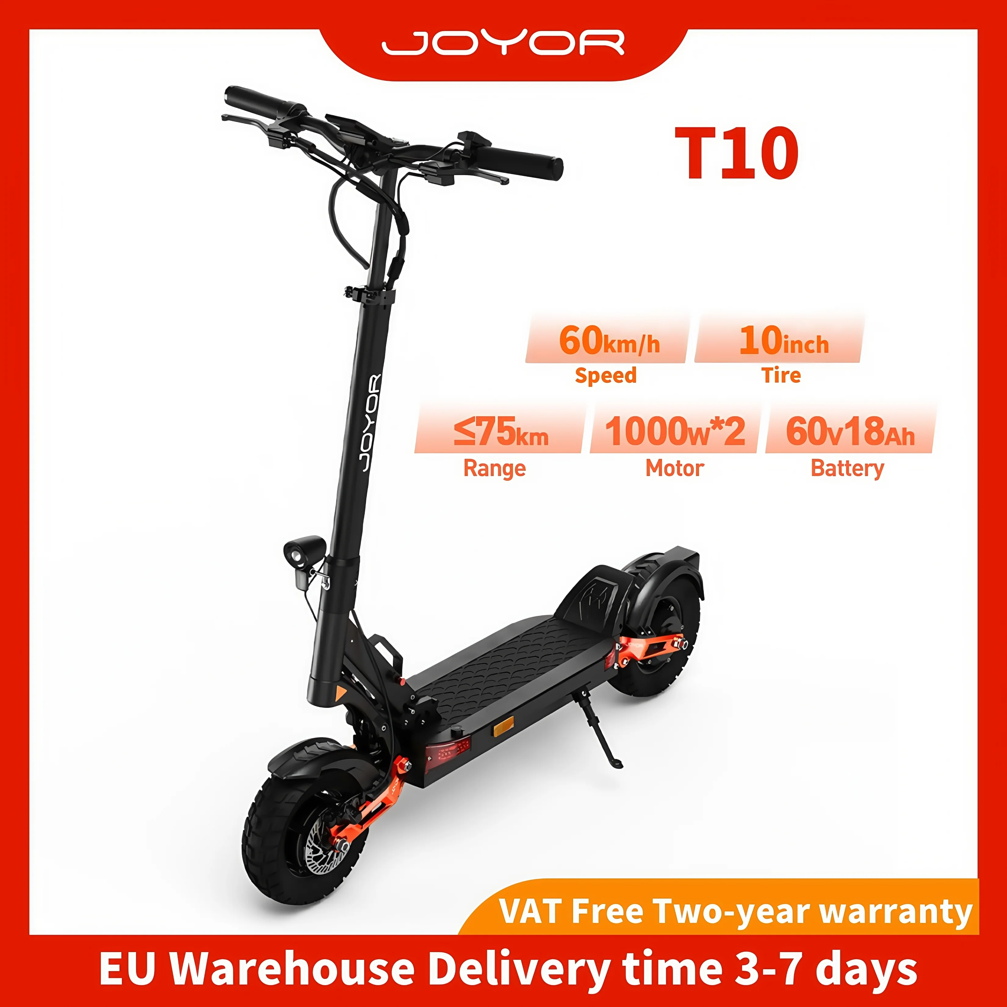 

JOYOR T10 Electric Scooter 2000W Dual Motor 60V 18Ah Off-Road Escooter 10"Tires 60km/h Adult Foldable E-Scooter