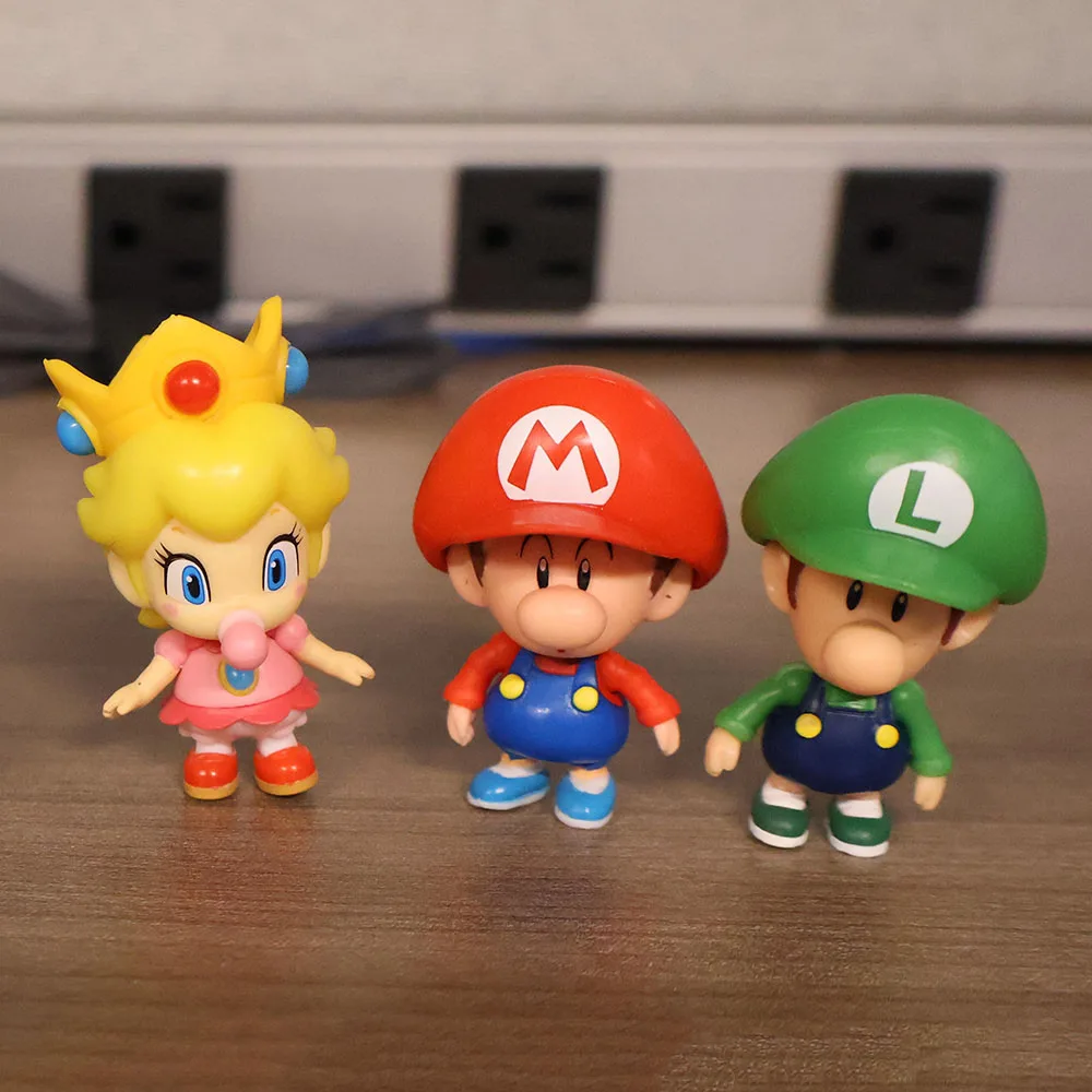 Bonecos de Ação JAKKS Super Bros: Mario, Luigi e Peach - Brinquedos Fofos do Bebê Luigi e Peach - Bonecos de Anime JAKKS - Presente