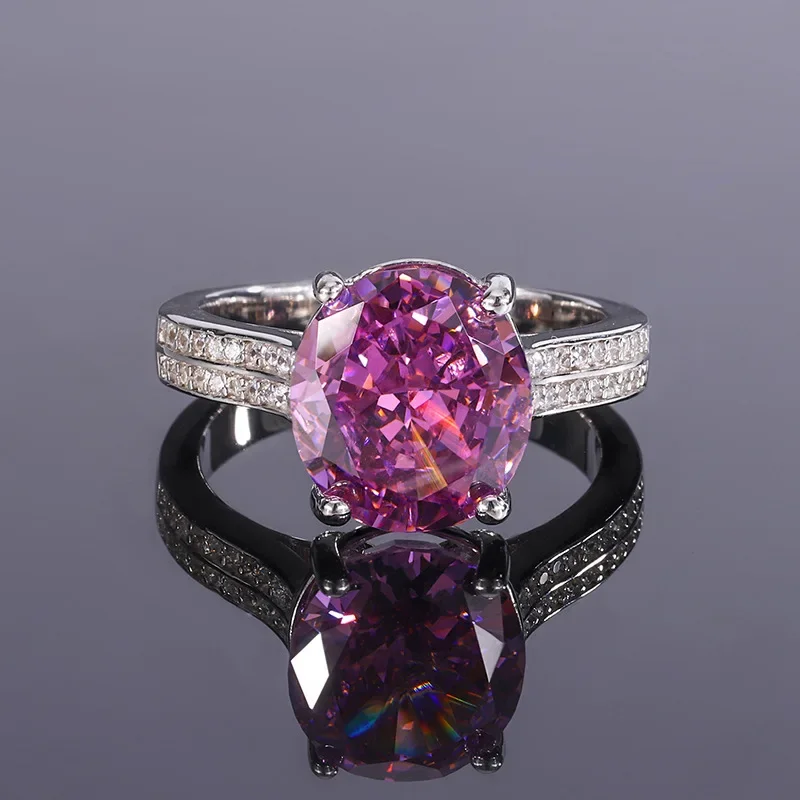 

Jewelry S925 silver plated 18K gold high carbon diamond pigeon egg ring artificially cultivated gemstone main stone 10*11