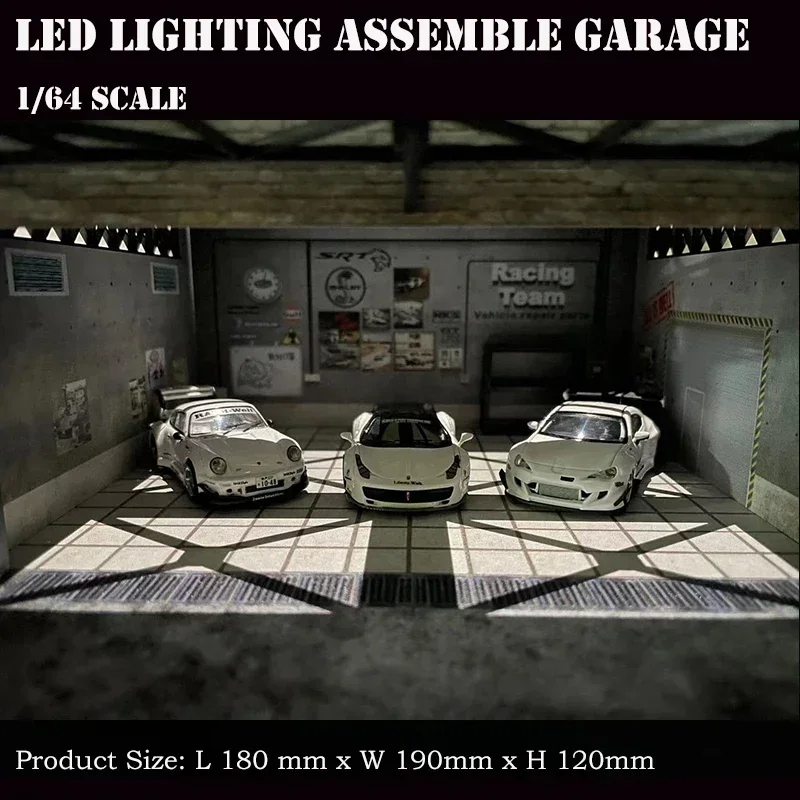 Assemble Diorama 1:64 LED Lighting Garage Model Car Parking Station - Grey