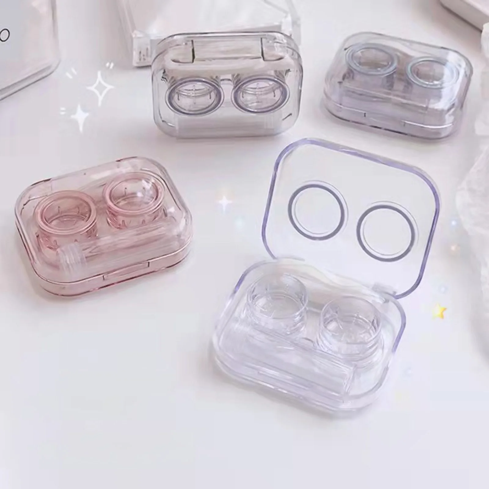 Portable Contact Lens Storage Case Kit Transparent Leak Proof Open Lid Travel Organizer for Daily Use Contact Lens Care Users