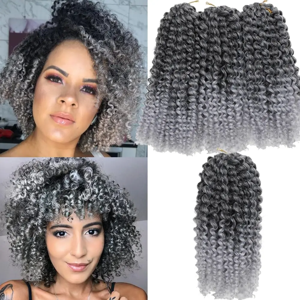 

3pcs/pack Crochet Hair Synthetic Curly Braiding Hair Extensions Black to Grey Ombre Deep Wave Crochet Braids for Black Women