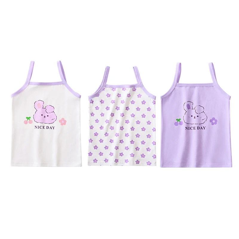 2pcs/Lot Girls Summer Undershirt Singlet Shirts Kids Strawberry Bear Cotton T-shirt Top Camisoles Underwear Tanks Size 2-10T