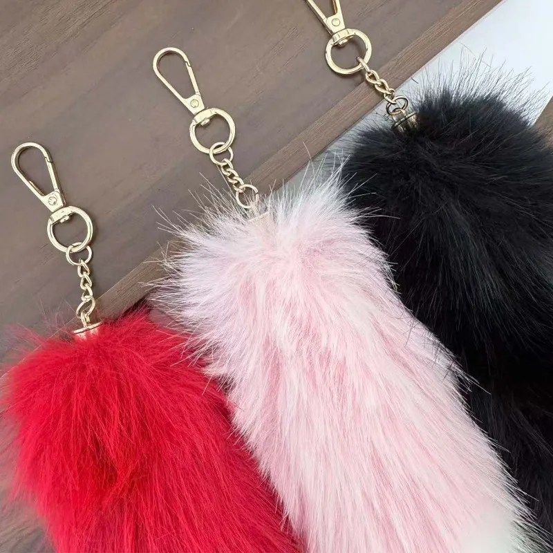 أفخم الثعلب الفراء الذيل المفاتيح فروي ذيول كيرينغ المرأة حقيبة سحر أفخم سلاسل المفاتيح لسيارة أكياس المجوهرات المعلقات حلقة رئيسية
