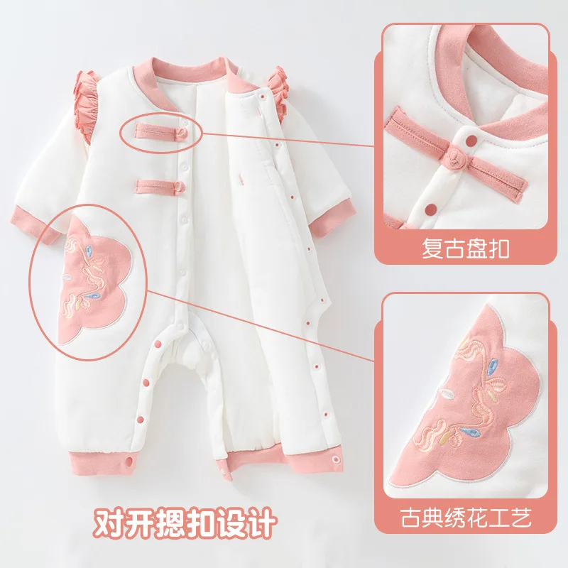 

Jenny&Dave Clothes 2023 autumn/winter 120g cotton clip baby jumpsuit Class A boneless baby girl going out jumpsuit climbing suit