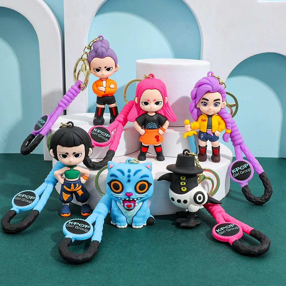 KPOP Demon Hunters Keychain Tiger Character PVC Figure Keychain Cute Harajuku Style Key Ring for Kids Bag Hanging Birthday Gift