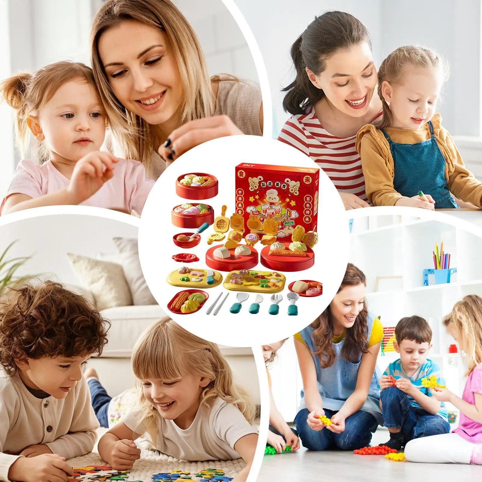 Kit di argilla da modellare Tema cucina cinese Artigianato d'arte fai-da-te Finta cibo per ragazzi Ragazze Scolpire Attività per feste di compleanno Aula