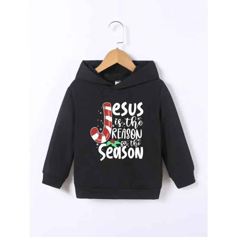 Hoodies Boys Christmas JESUS IS THE REASON FOR THE SEASON Letter Printed Cute Cozy Hoodies Warm And Stylish For Spring Fall Kids