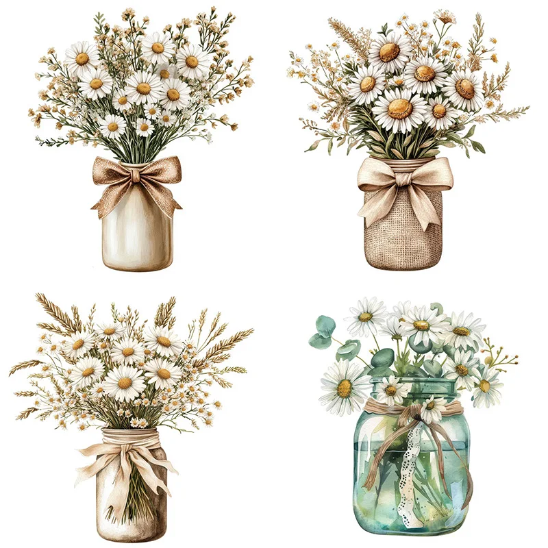 Abstract Daisies In Vase Toilet Stickers, Bright Wall for Home, Cabinet, Door,Decoration, Vinyl Car Decals, Art Wallpaper