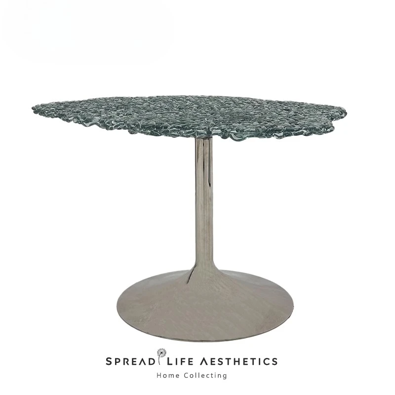 

Italian light luxury creative heterosexual coffee table high sense classic transparent countertop metal bracket edge table