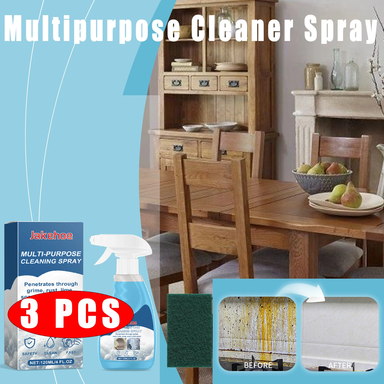 

3pcs Heavy Oil Foam Cleaner Multifunction Kitchen Oil Stain Removal Agent Spray Range Hood Oven Stove Grease Cleaning Cleaner