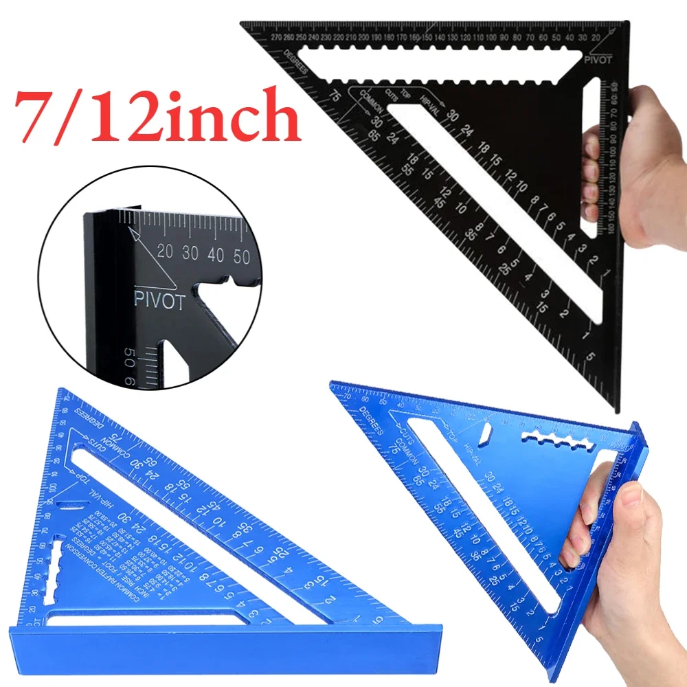 Triangle Ruler 7/12inch Triangular Aluminium Alloy Metric Angle Ruler Carpenter Square Layout Gauge Measuring Tool Woodworking