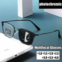 Multifocal Progressive Reading Glasses Dual-Use Anti-Blue Light Photochromic Presbyopia Eyewear for Men Women Diopter To +4.0