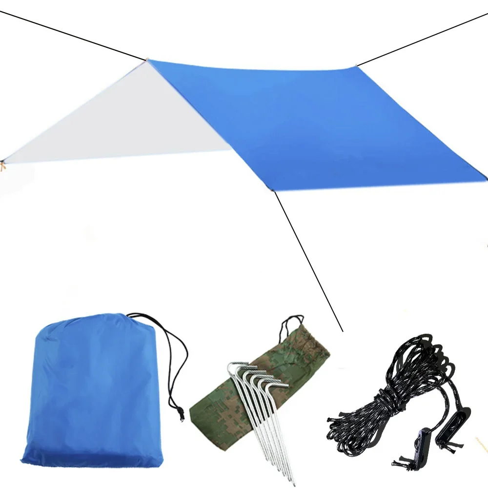 Outdoor Camping Tent Rain Fly Tarp PU 1500 Waterproof UV-proof Sun Shelter for Hammock -- Blue