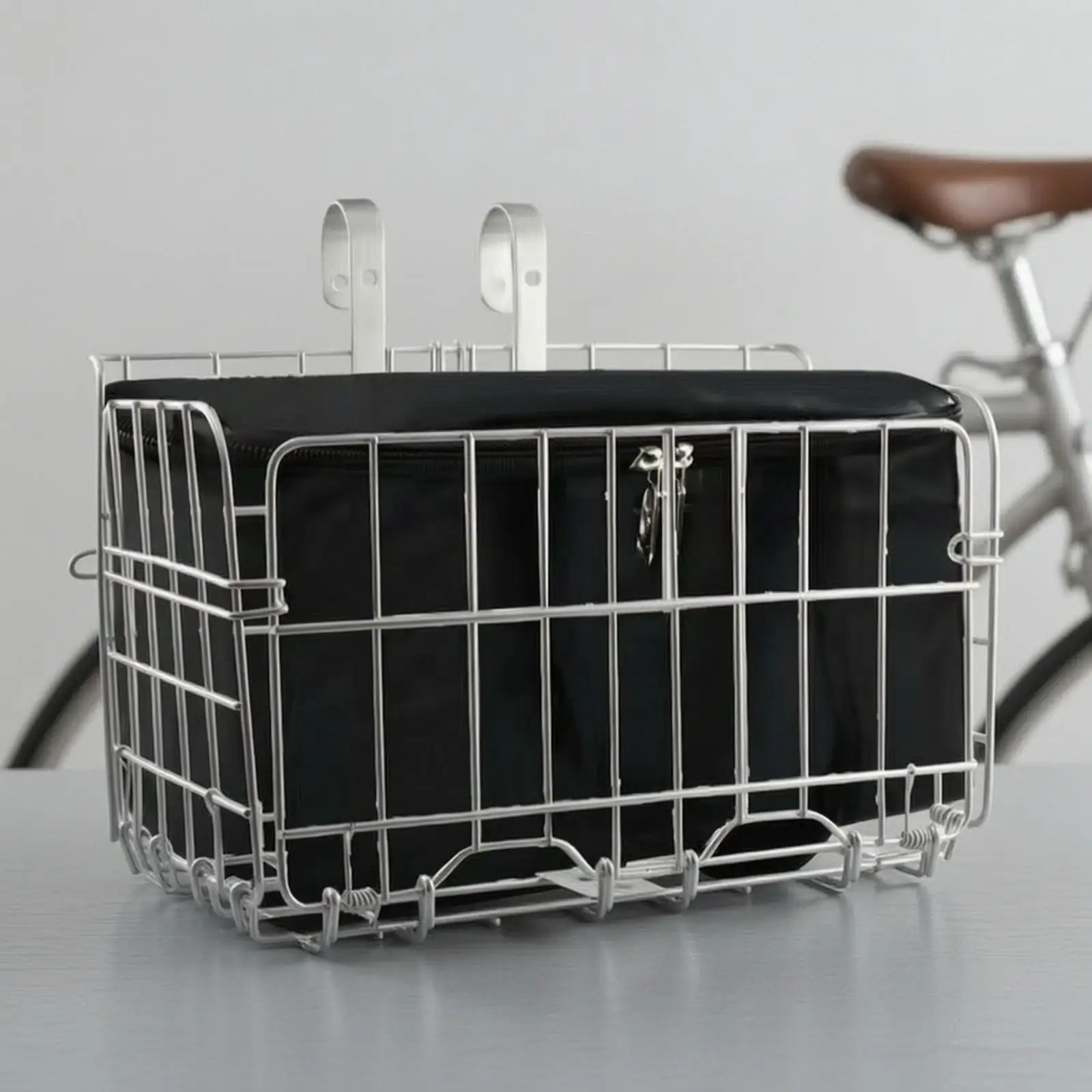 Metal Bicycle Storage Basket Foldable Hanging Basket for Bike Grocery Shopping Errand Runs