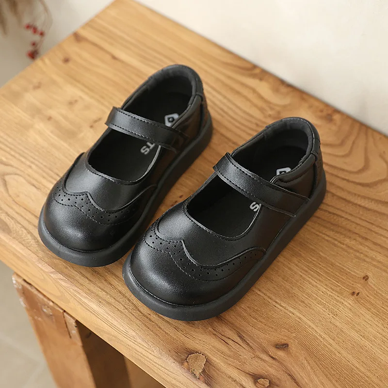 

Classic Kids School Leather Shoes Simple Black Beige Girls Formal Mary Jane Shoes Non-slip Children's Uniform Performance Shoes