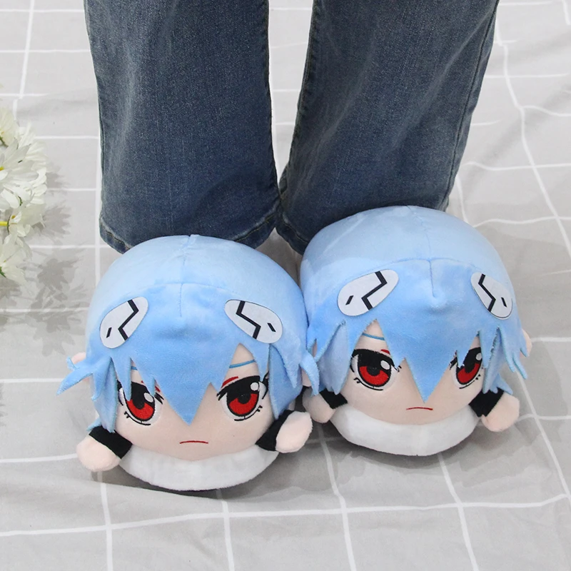 Neon Genesis Evangelion Pantofola per la casa Cute Anime Ayanami Rei Peluche Pantofole invernali calde Morbido cotone antiscivolo Scarpe da interno