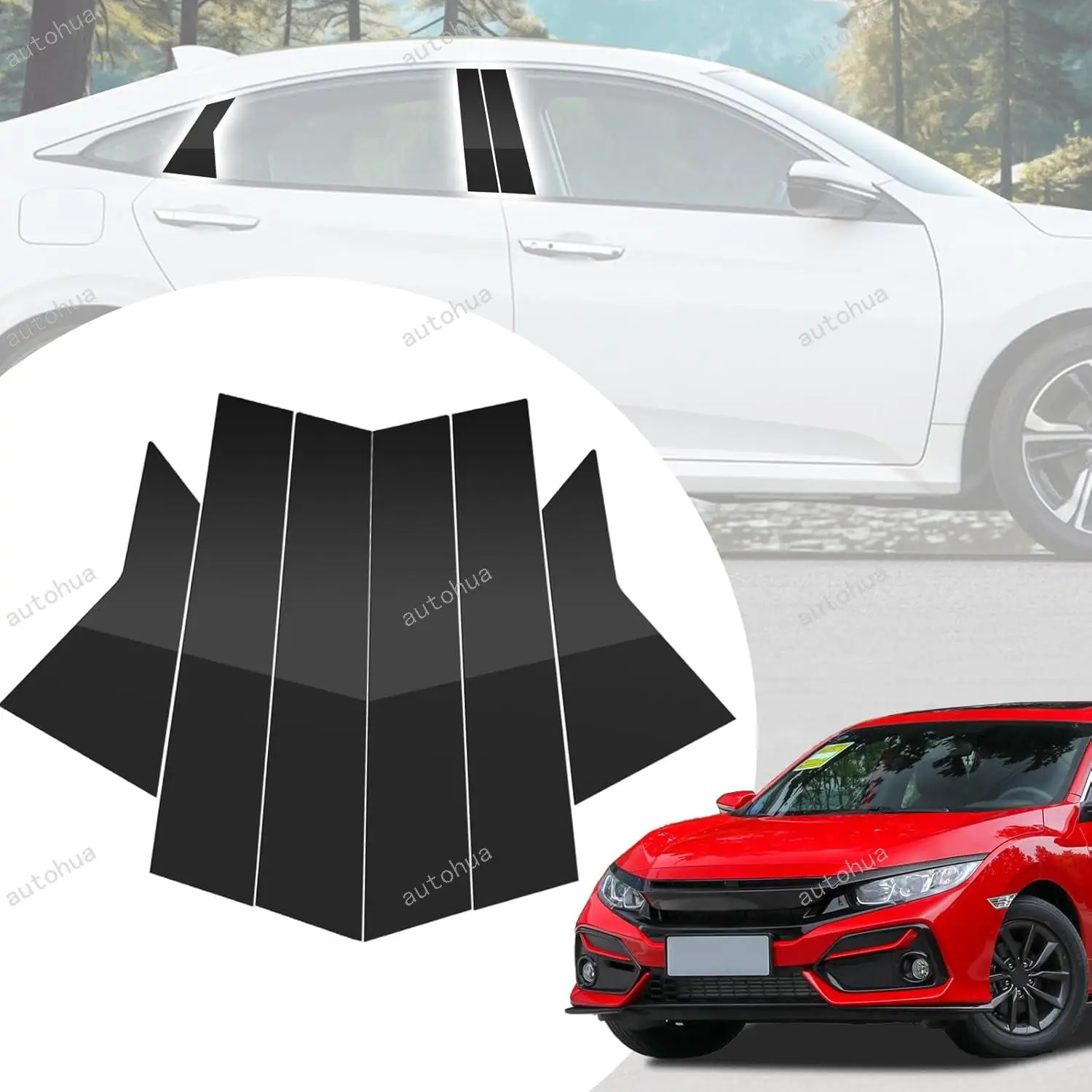 

Door Pillar Post Trim for Honda Civic 2016-2021 Side Door Pillar Anti Scratch Glossy PC Stickers Cover Moldings 6-pcs