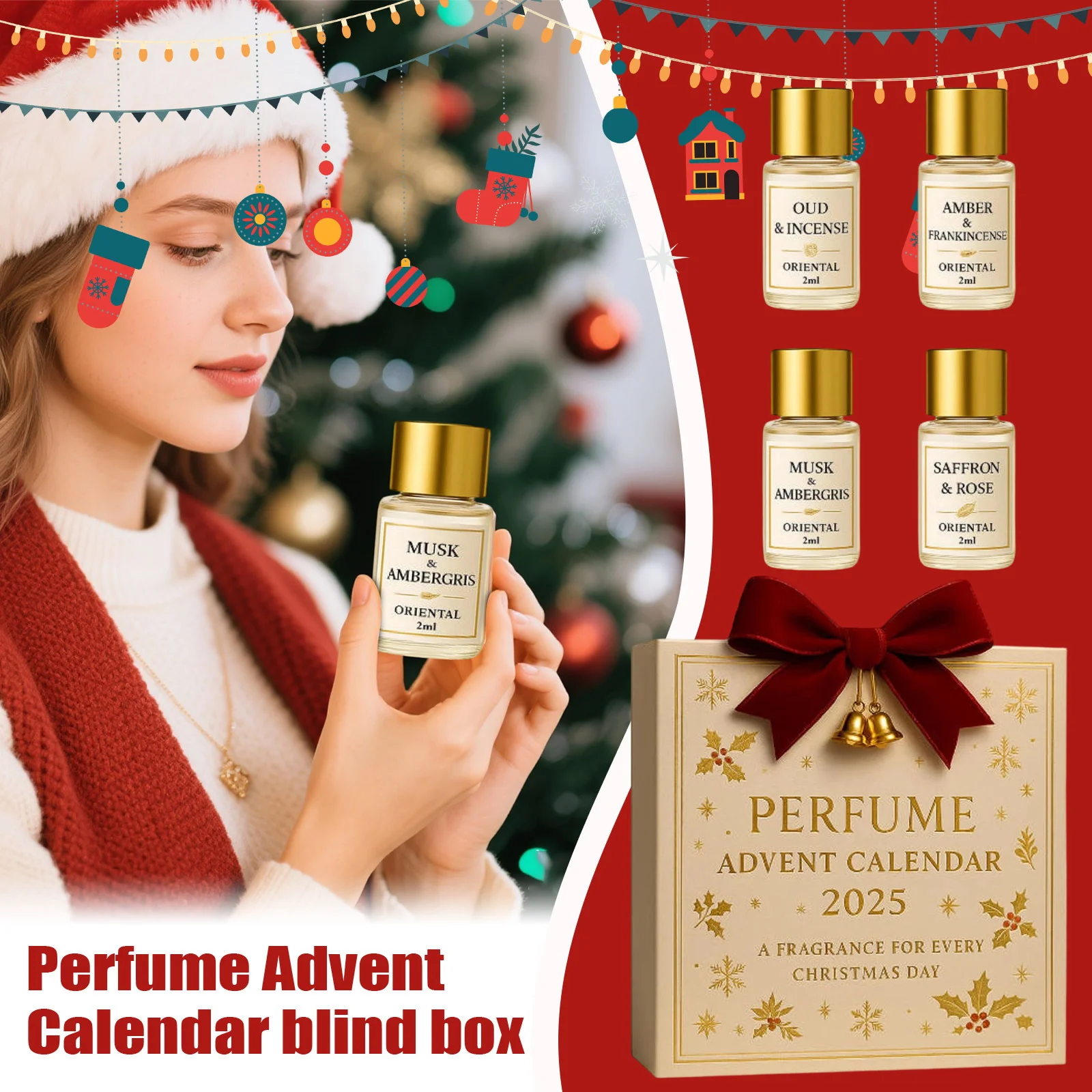 Christmas Advent Calendar 8ml Oriental Perfume Set 4pc Fragrance Collection Luxury Gift Box Holiday Countdown Blind Box