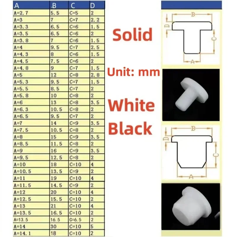 White/Black High-Temperature Resistant Silicone Plug Rubber Plug T-Shaped Solid Threaded Hole Blind Cover 2.7mm-14.1mm