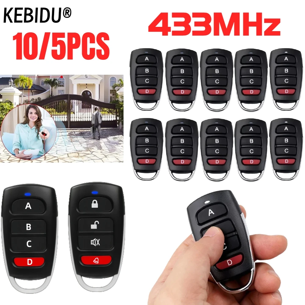 10/5PCS 433MHz Copy clone Remote Control RF Garage Door Opener Remote 4 Button Replacement Door Remote for Gadgets Car Home