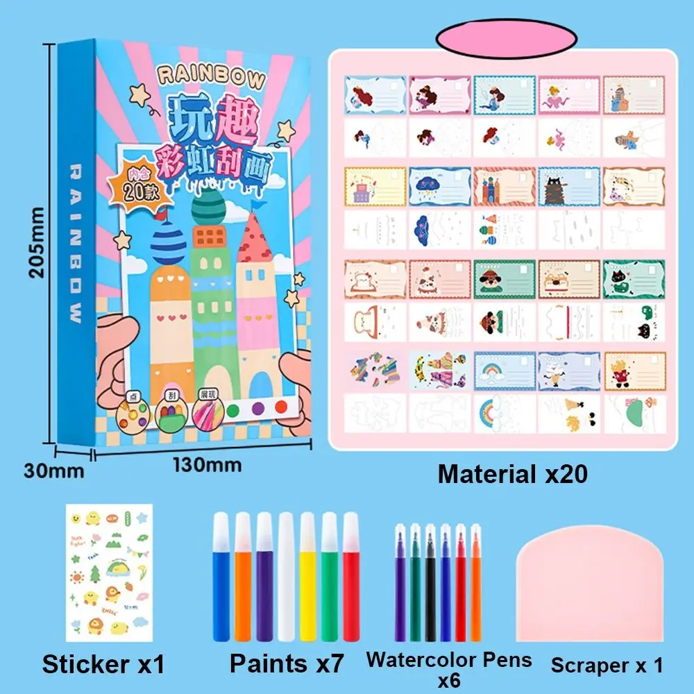 35 pezzi fai da te materiale tergipavimento arte kit di pittura per bambini rivela magica modello animale arcobaleno scratch art disegno carte fatte a mano