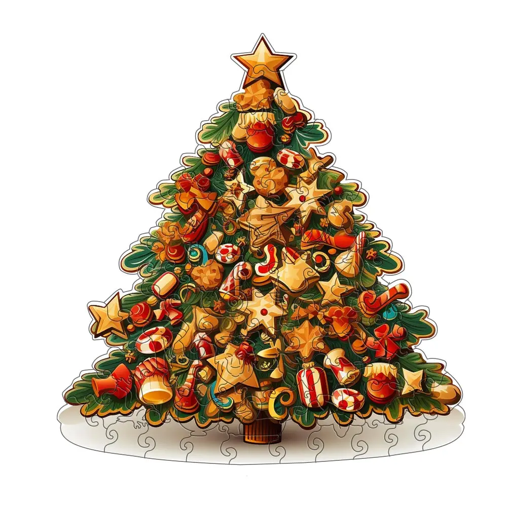 Christmas Tree Wooden Puzzle for Adults, Animal Shaped Pieces Puzzles Toys with Beautiful Package, Christmas Gift Home Decor