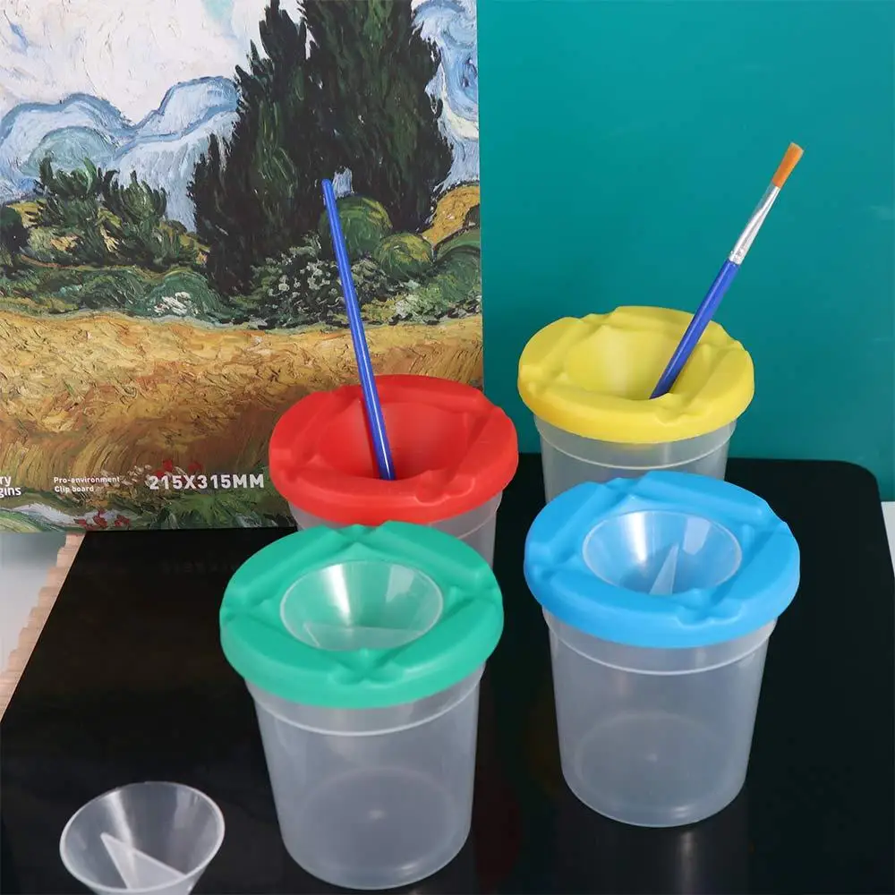 Bolígrafo de pintura multifuncional, taza de lavado, vasos de pintura prácticos de plástico para niños, vasos antipintura transparentes para el hogar