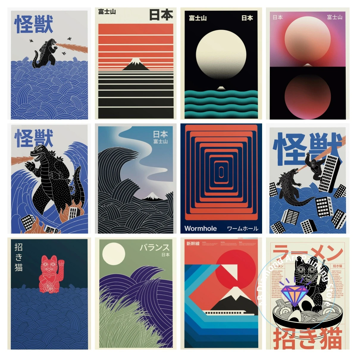 

Japanese Classical Medieval Minimalist AB Diamond Painting Kit 5D DIY Diamond Embroidery Handmade Art Gift Home Decoration