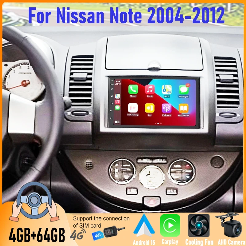 

Car Stereo Radio For Nissan Note 2004-2012, Car Radio 7" Android Carplay for Cars 4G+WIFI 4G+64GB 6G/8G+128GB Multimedia Player
