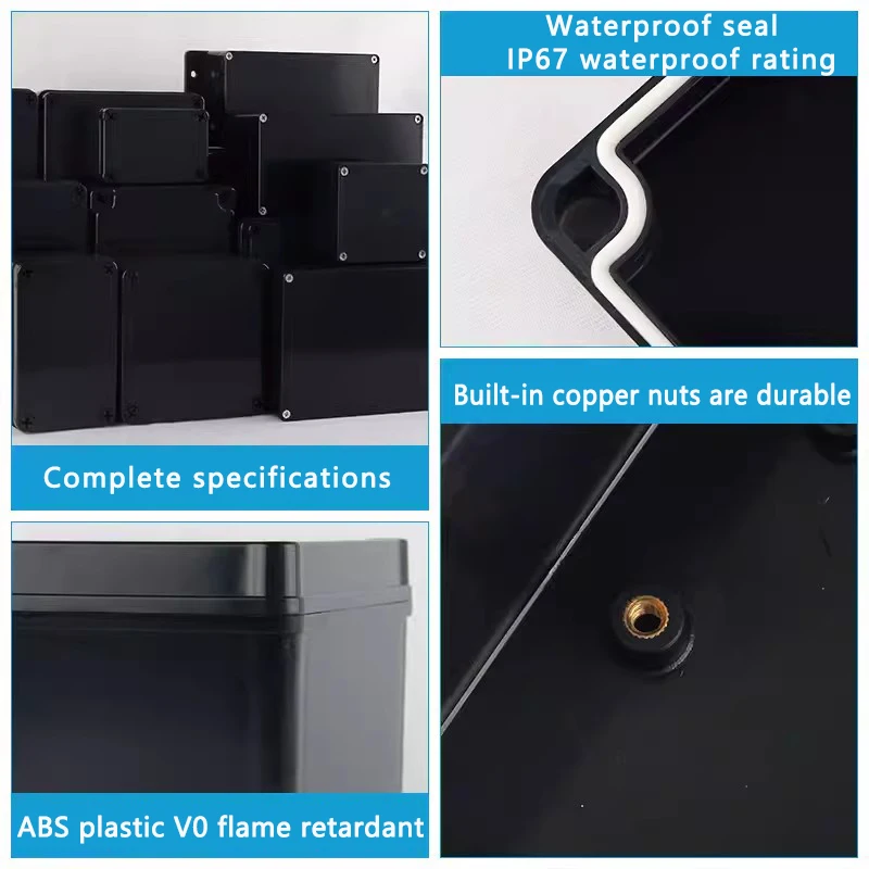 Outdoor IP67 Waterproof Black Junction Box Housing ABS Plastic Enclosure Screw Cable Flame Retardant Cases for Electronics - Image 2