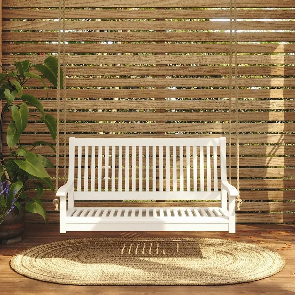 

Weather-Resistant Acacia Wood Porch Swing - Outdoor Bench Swing by Hayden, 4 Feet White