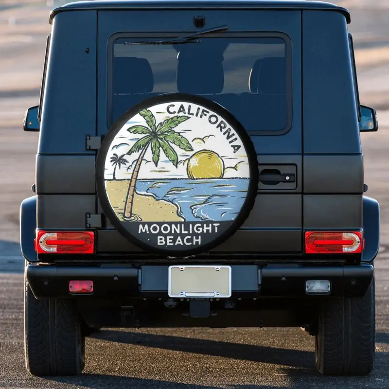 Vintage Moonlight Beach California Tire Cover 4WD 4x4 Palm Trees Spare Wheel Protector Fit for Honda CRV 14\