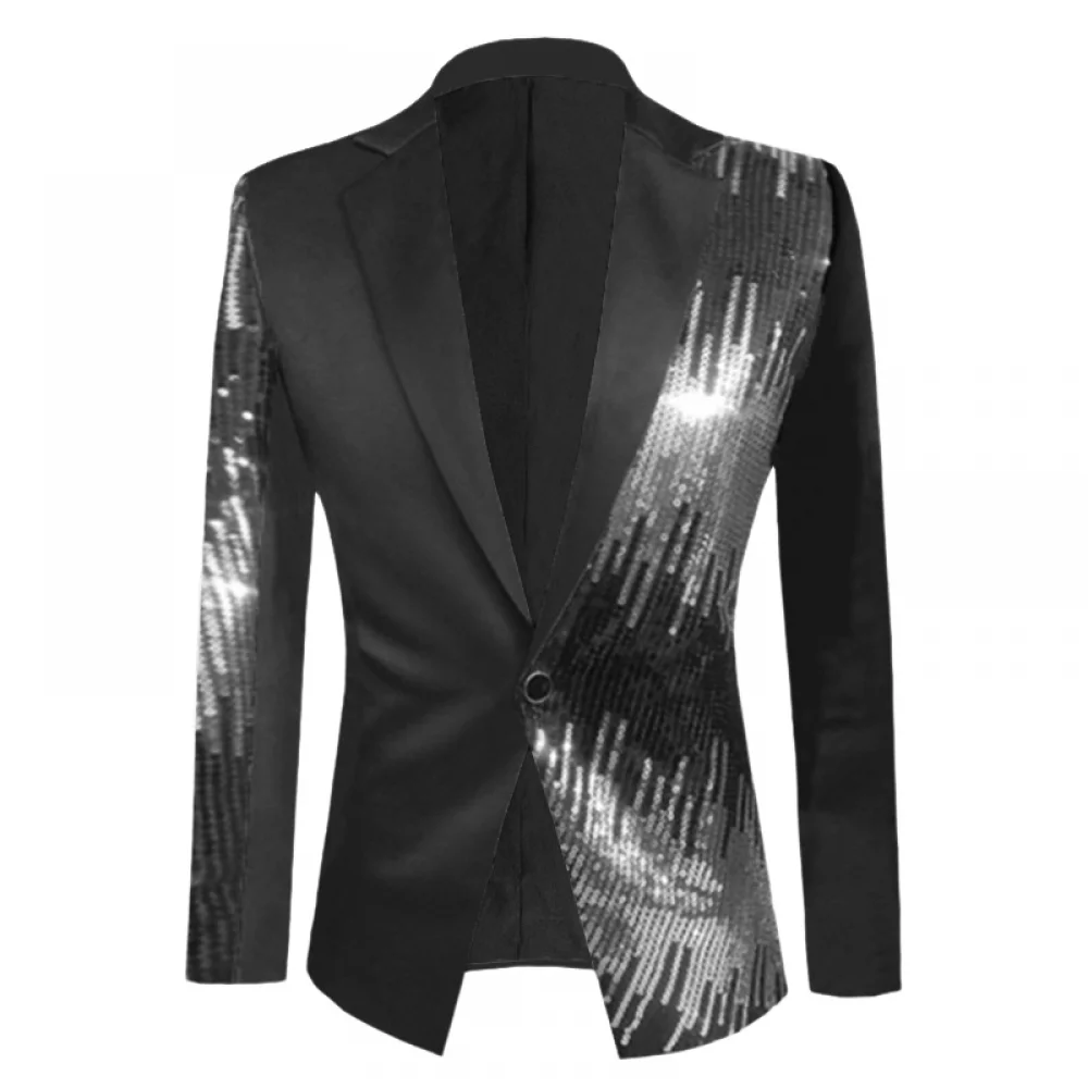 Shiny Sequins Blazer For Men's New Slim Fitting Splicing Men's Suit Night Club DJ Stage Singer Dance Show Party Wear