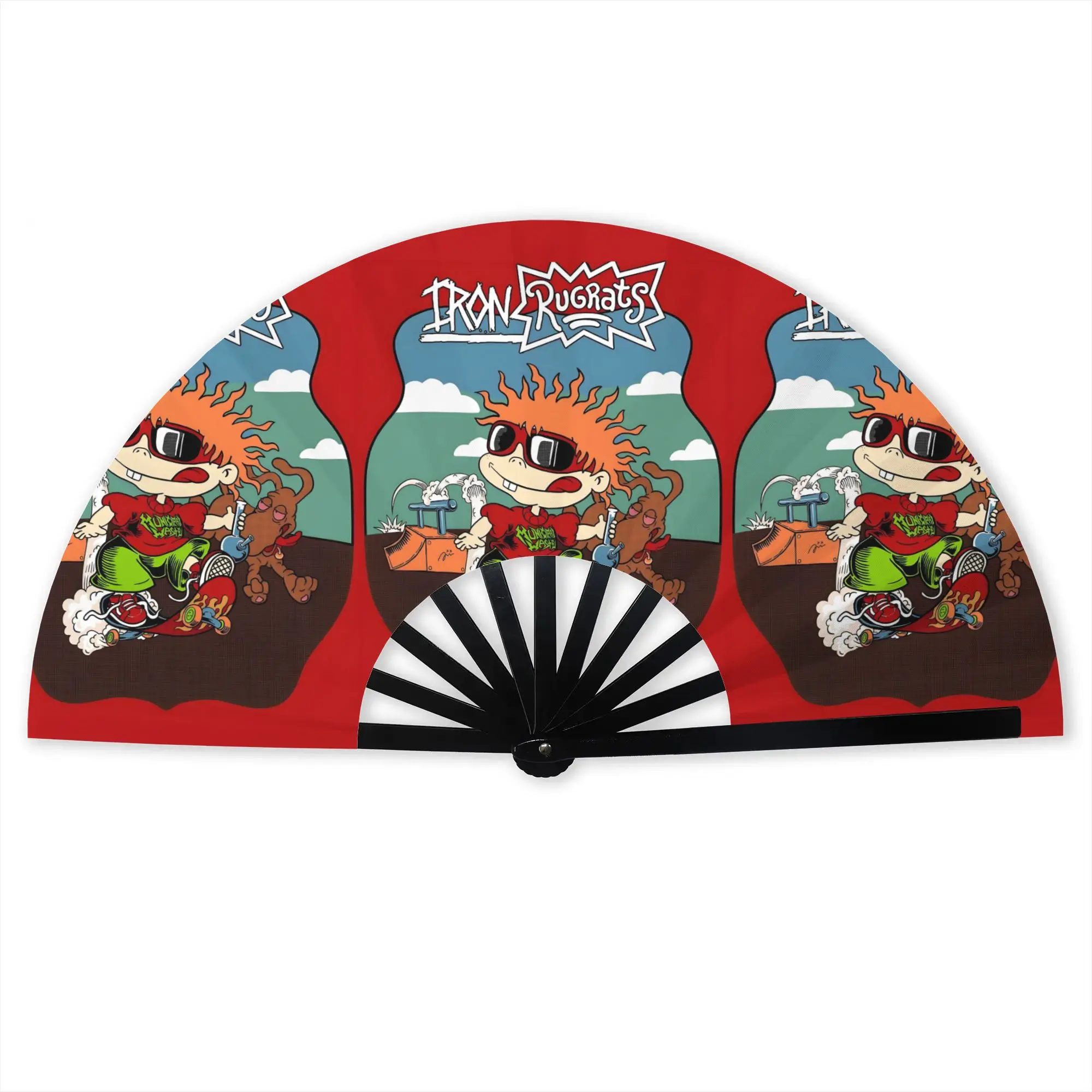 Iron R-Rugrats Folding Hand Fan Cartoon Chuckie Polyester Fabric Fan Fashion Summer Accessory Decorative Fans