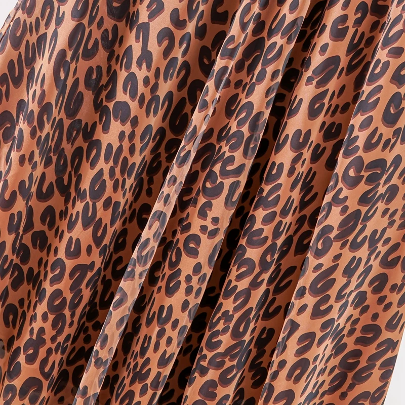 Gonne lunghe leggere da donna con stampa leopardata Gonne lunghe in chiffon estivo da spiaggia a pieghe elastiche a vita alta