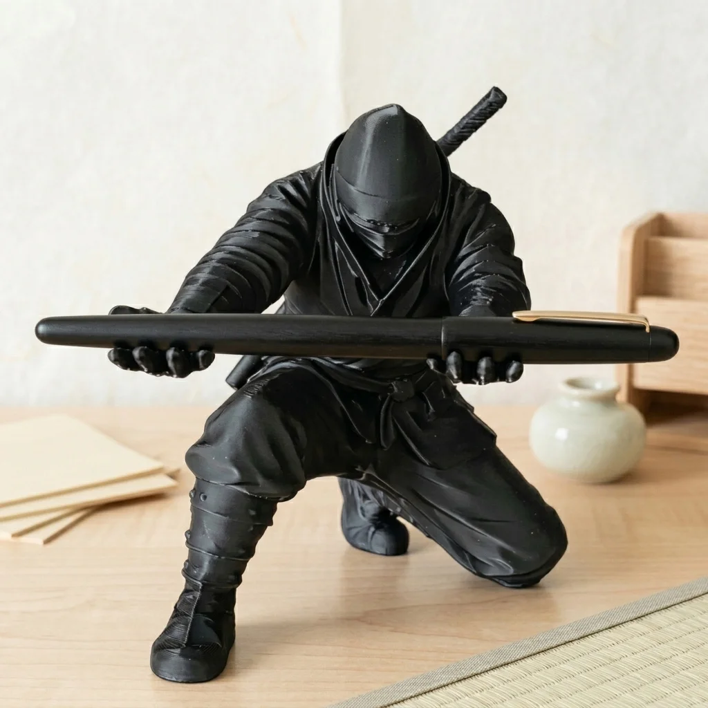 (9*7.86cm) 3D Printed Desktop Organizer Black Ninja Pen Holder Novelty Gift Miniature Cultural Creative Samurai Ornament