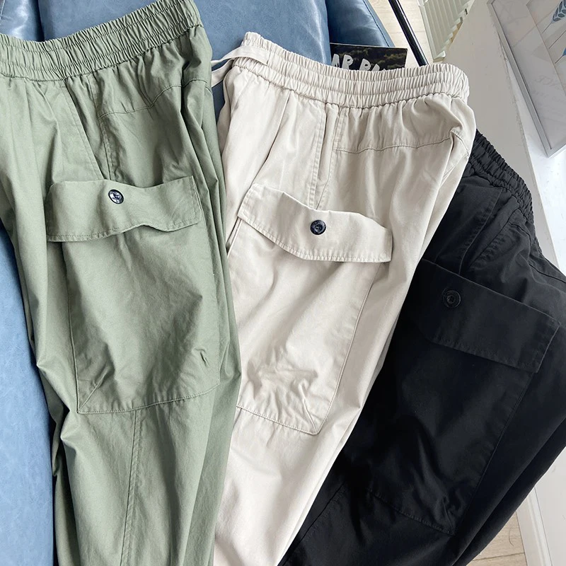 

American Workwear Sle Men's High Street Straight Leg Dstring Elastic Waist Color Casual Trousers Large kets