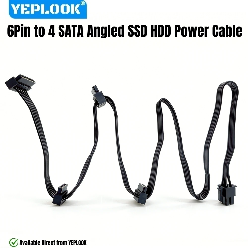 YEPLOOK 6Pin to 4x SATA Angled HDD SSD SATA Power Cable for Corsair RM850, RM750, RM650, RM550, RM450 GOLD (2021) Modular Powers