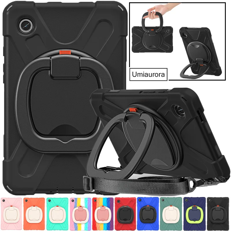 For Samsung Tab A9 Plus 11 inch SM-X210 SM-X110 A8 X200 A7 Lite T220 360 Rotation Hand Ring Kickstand Tablet Case Cover + Strap