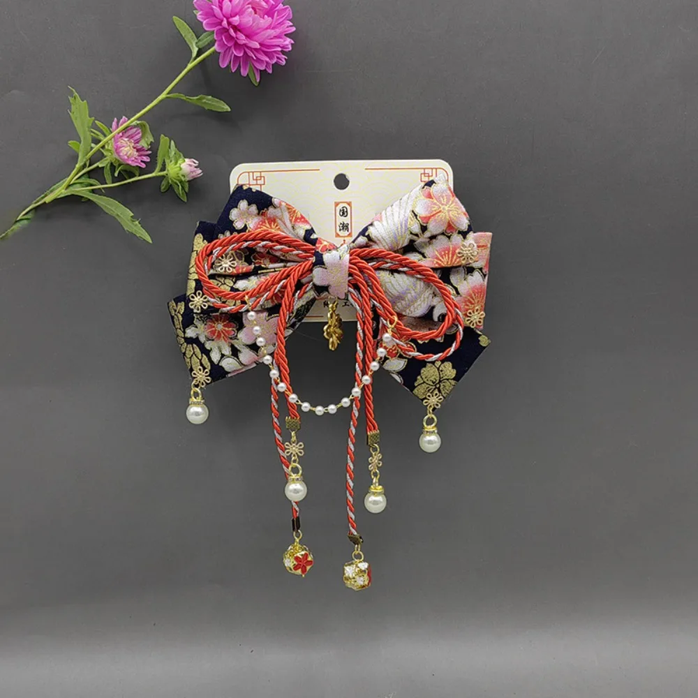 Mode Japanse Stijl Sakura Boog Haarspeld Zoete Retro Kimono Haarspeldjes Kwastje Hoofdtooi Strik Haar Clip Vrouw