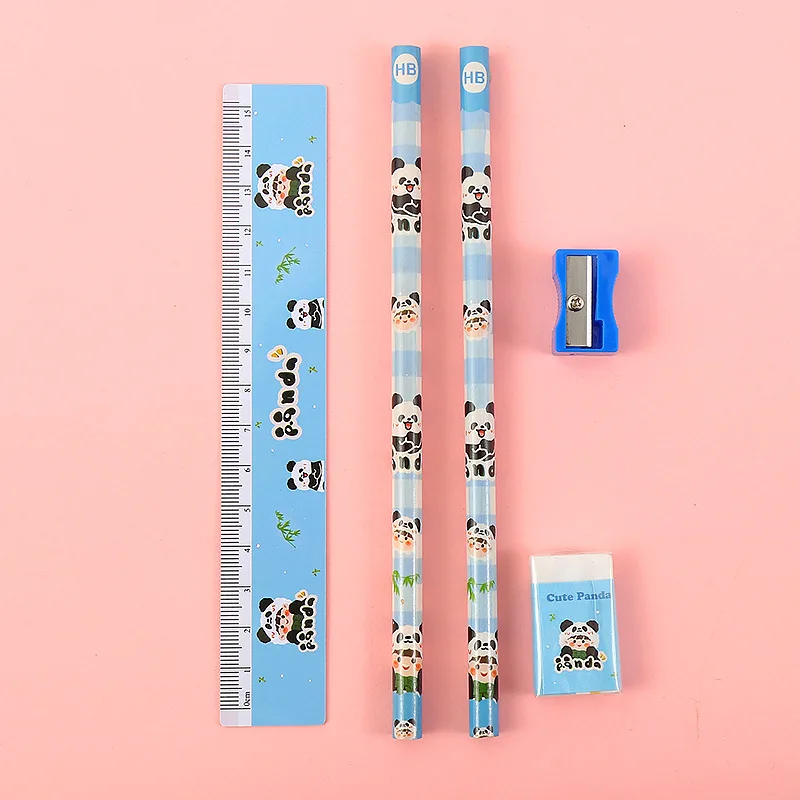 12 Conjuntos Cartoon Box 5 Em 1 Estudante Lápis Bonito Set Papelaria Set Prêmios Atacado