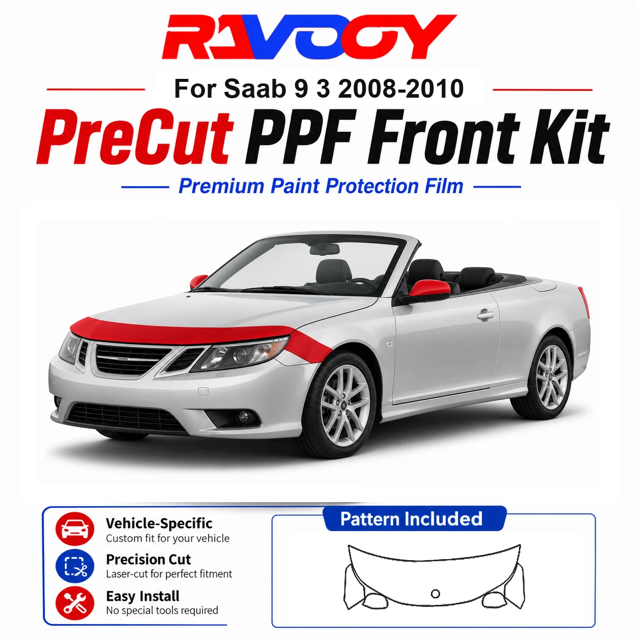 

8.5mil TPU Precut PPF Kit For Saab 9 3 2008-2010 - Hood, Partial Fenders & Full Mirror Set - Self-Healing Gloss Clear Bra Film