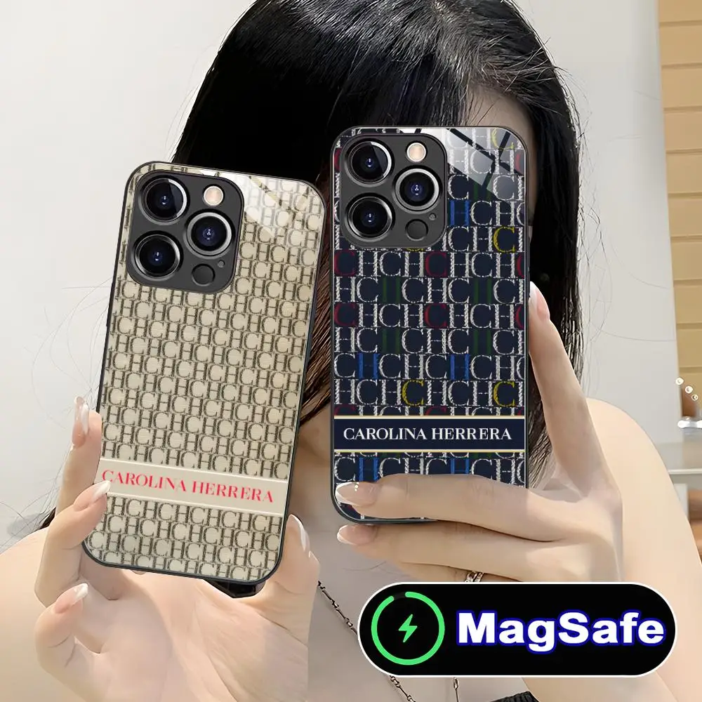 Etui na telefon komórkowy Fashion CH do iPhone'a 17 16 15 14 13 12 11 Pro Max Plus Mini MagSafe Szklane Kolorowe Luksusowe Etui — zdjęcie produktu 5