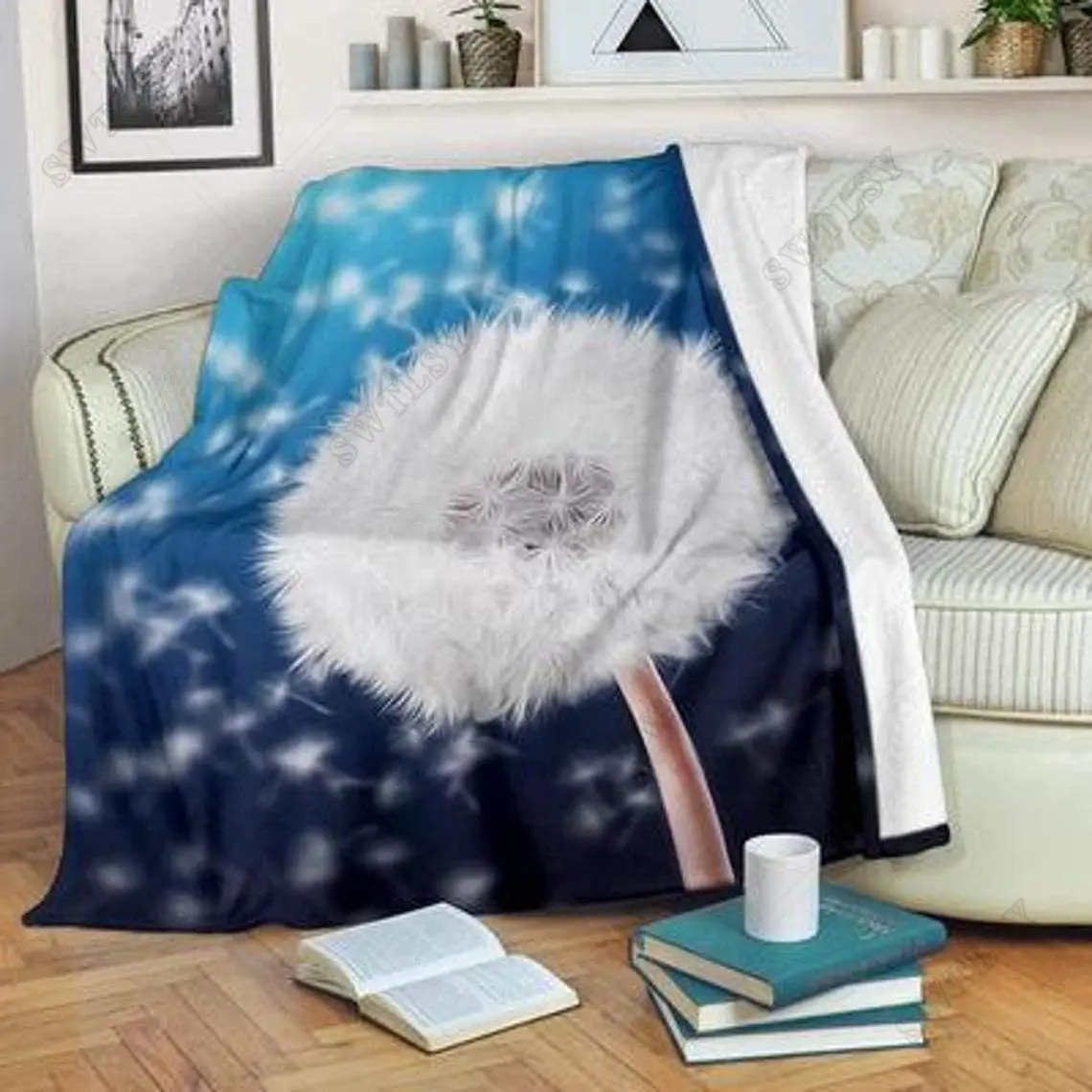 Dandelion Plant Flannel Throw Blanket Lightweight Soft Cozy Warm for Couch Sofa Bed Blanket King Queen Size White Flower Blanket