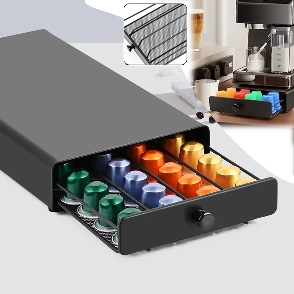

40 Pods Coffee Pods Holder Coffee Drawer Holder Coffee Capsules Storage Racks Capsule Organizer Shelves for Home Office 캡슐커피 보관함