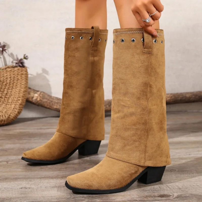 

Brown Velvet High Heel Pointed Toe Long Knight Boots Women's Boots Western Slim Long Boots Autumn Winter Seasonal Shoes