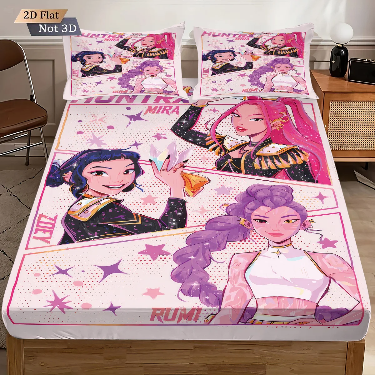 3pcsK-Pop شيطان الصيادين المطبوعة ملاءة سرير مجموعة متعددة الحجم غطاء السرير غرفة نوم الفراش الديكور