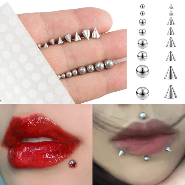 Sticker Fake Lip Nose Rings Nails Non Piercing Eyebrow Earring Stud Set Cone Ball Dermal Anchor Top Stickers Ring Body Jewelry AliExpress